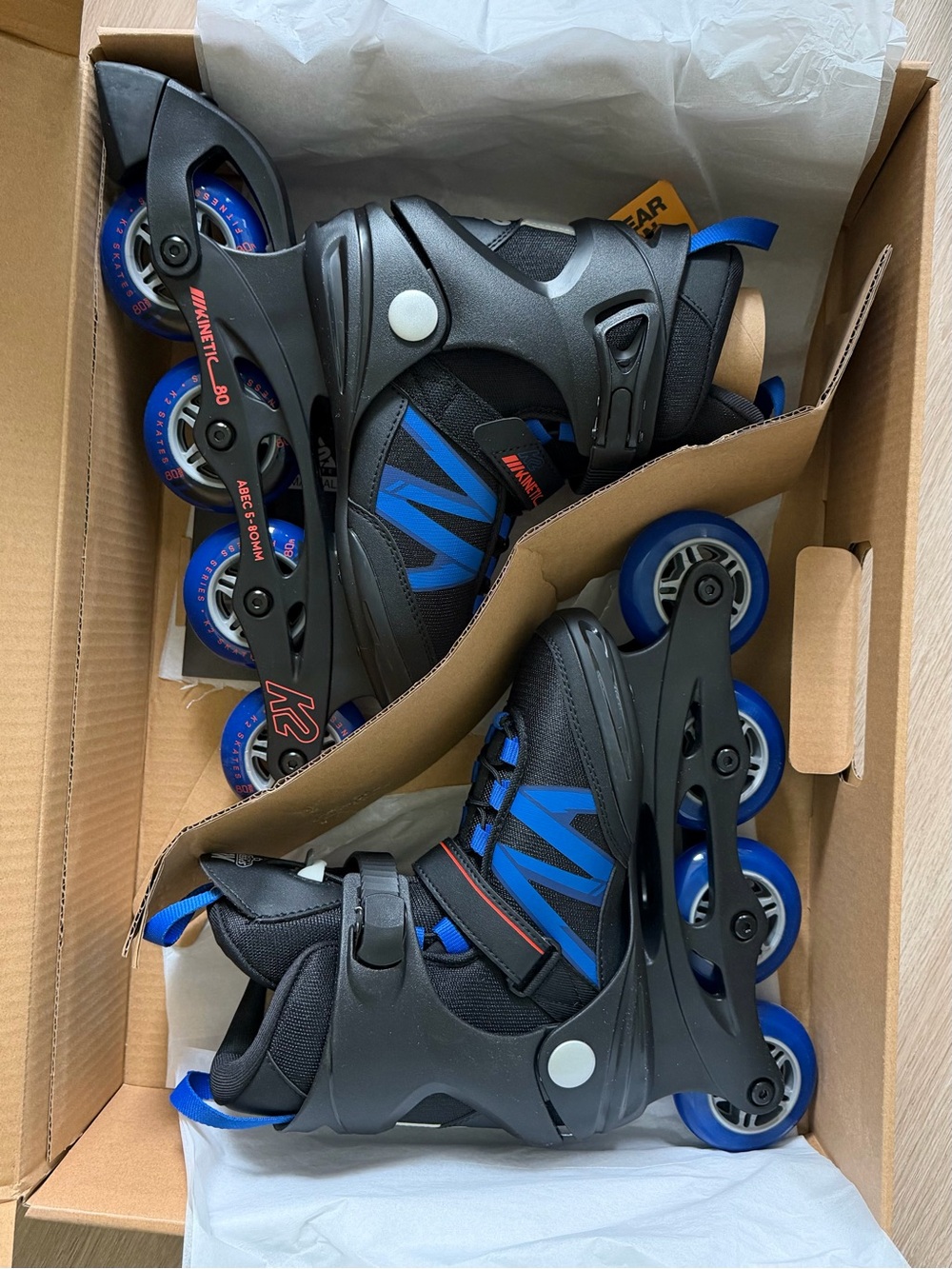 K2 Kinetic 80 Pro Black and Blue Inline Skates size Men’s / Kids 5 NWT